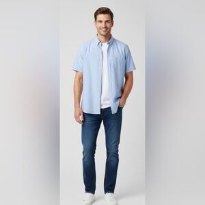 Van Heussen blue/white shirt-sleeved shirt, chest pocket, light & comfy, size L